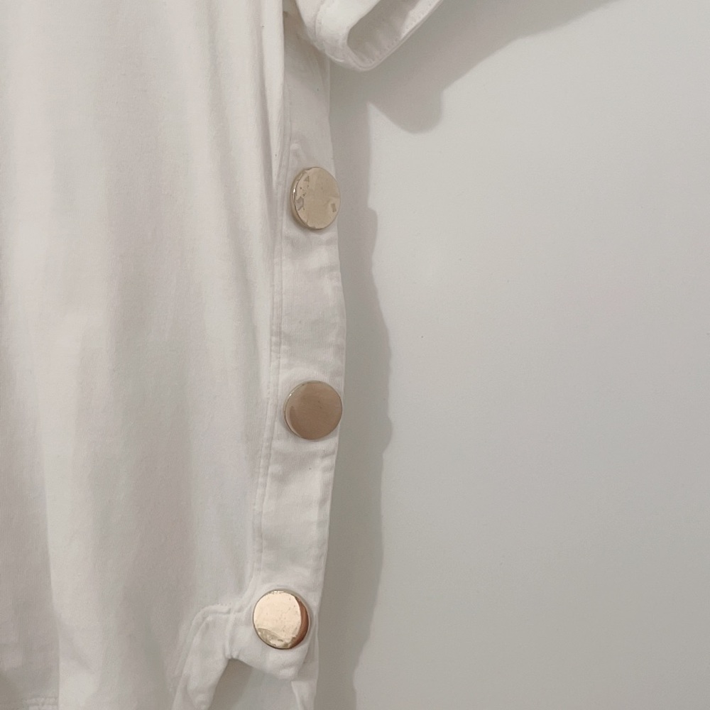 Maje White Short Sleeve Tee with Side Button Detail - Picture 3 of 8